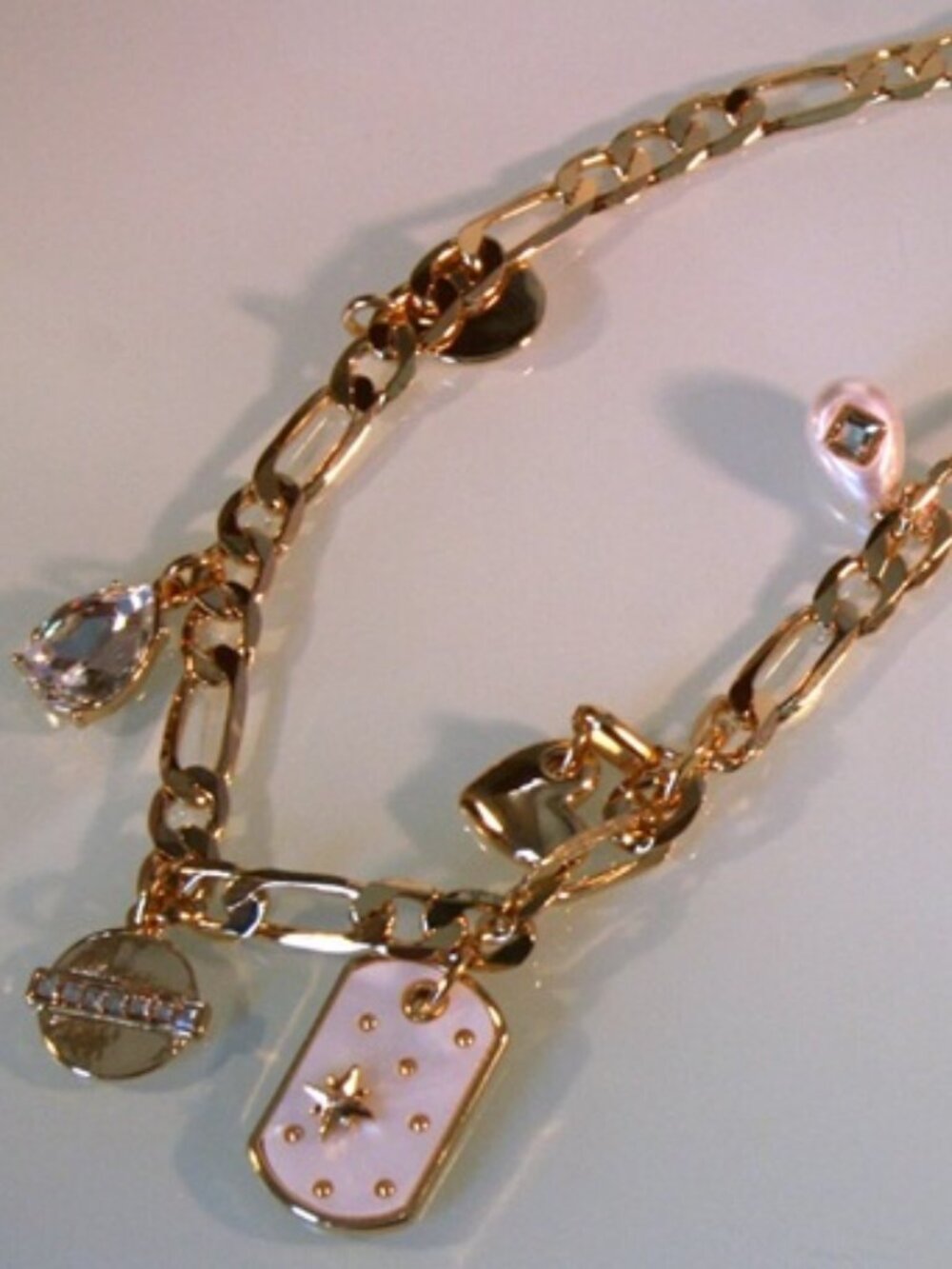 ON 34th Gold Disc, Dog Tag, Flower, Heart, Pearl, Teardrop Charms Necklace - Picture 6 of 7